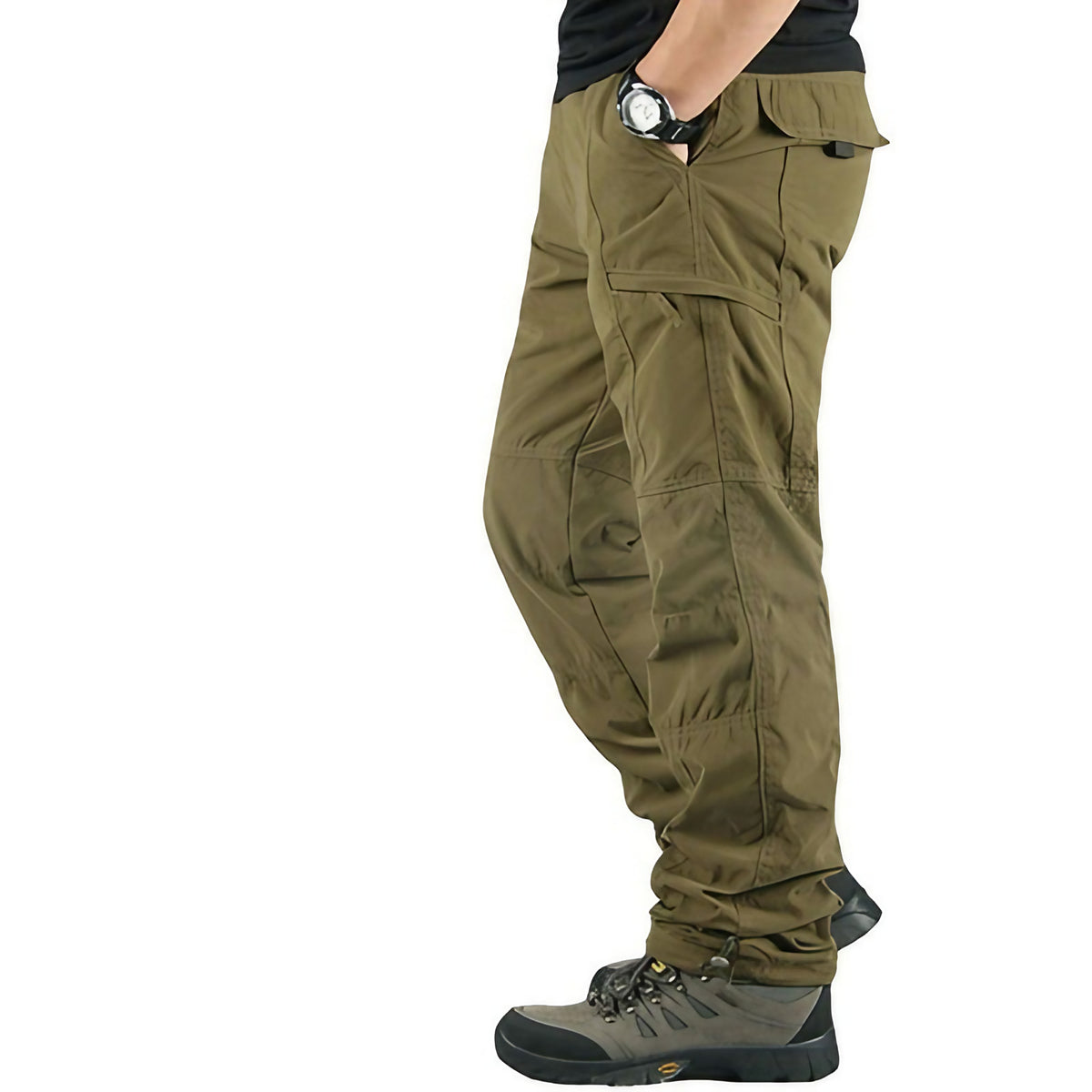 Pantalon homme doublé pour l'hiver, coupe droite, poches, vert