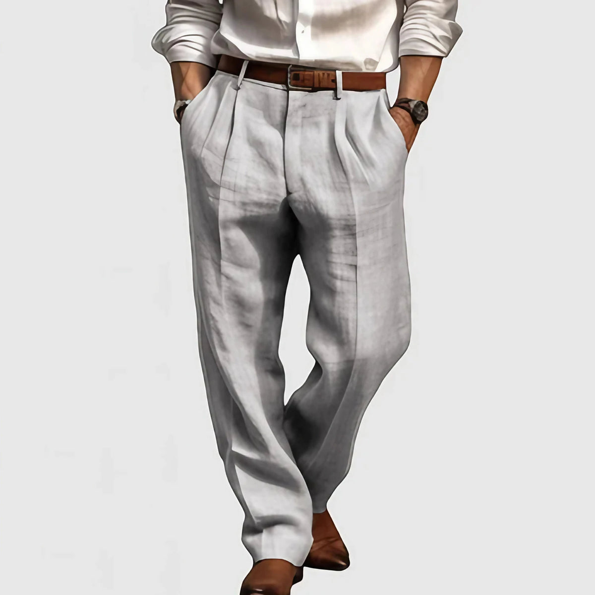 Pantalon droit homme en coton, cinq coloris, du S au 3XL, gris clair