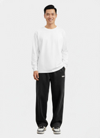 Pantalon homme en velours côtelé, jambe droite, taille cordon, noir