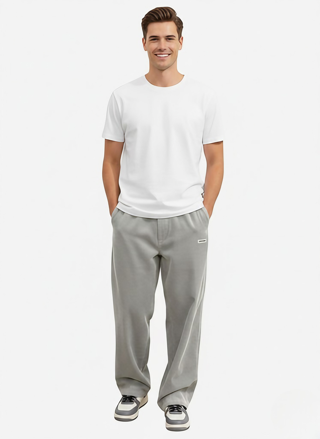 Pantalon homme en velours côtelé, jambe droite, taille cordon, gris