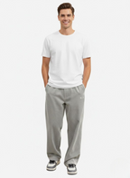 Pantalon homme en velours côtelé, jambe droite, taille cordon, gris