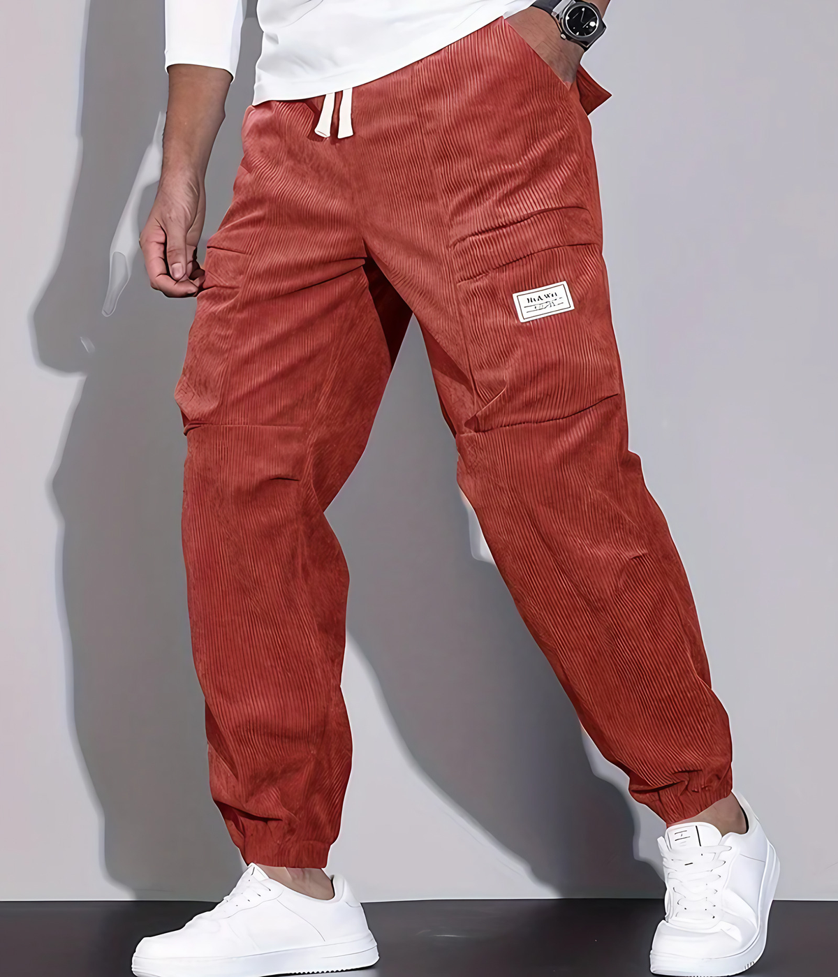 Pantalon homme chaud à coupe décontractée, cinq coloris, rouge