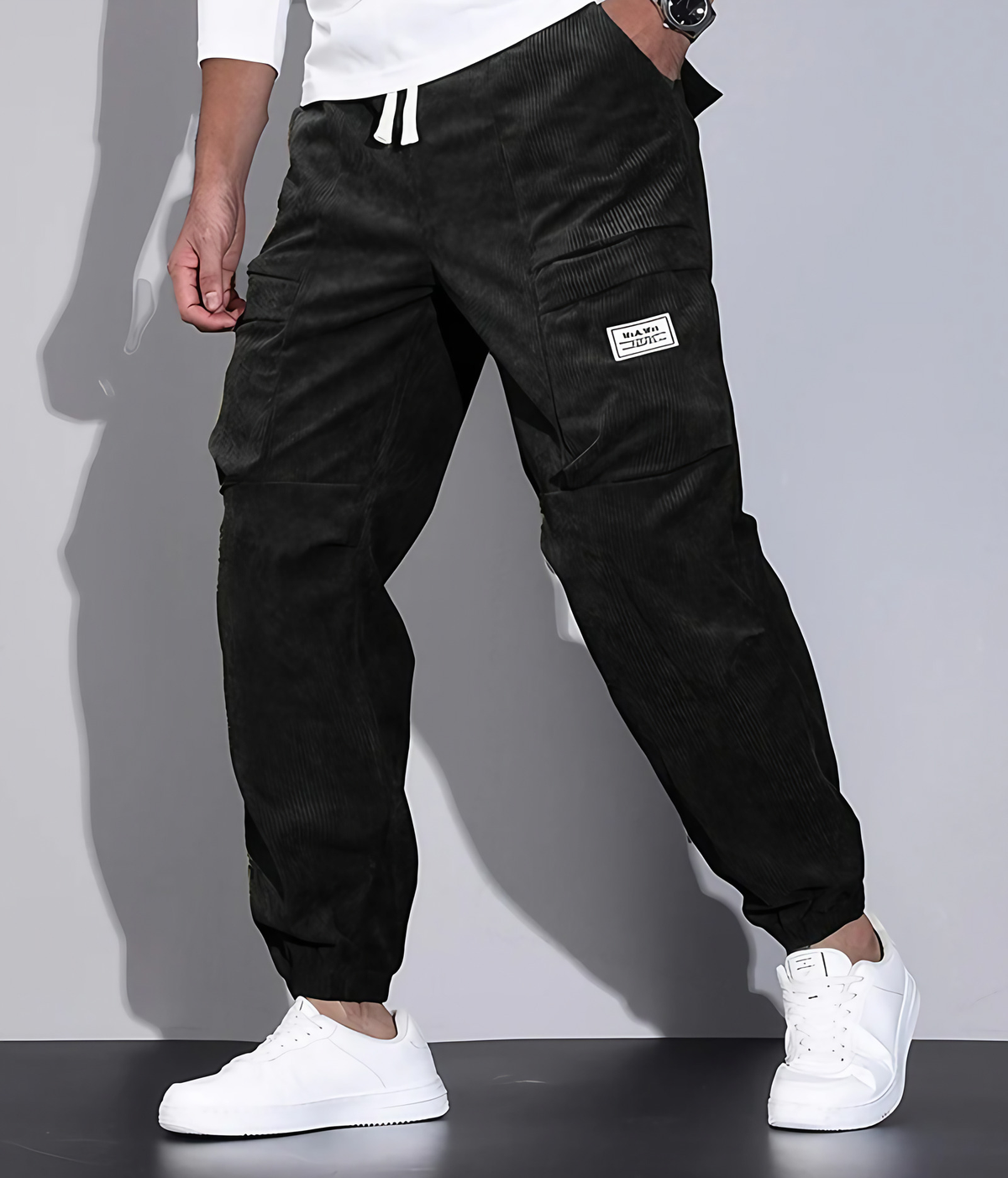Pantalon homme chaud à coupe décontractée, cinq coloris, noir