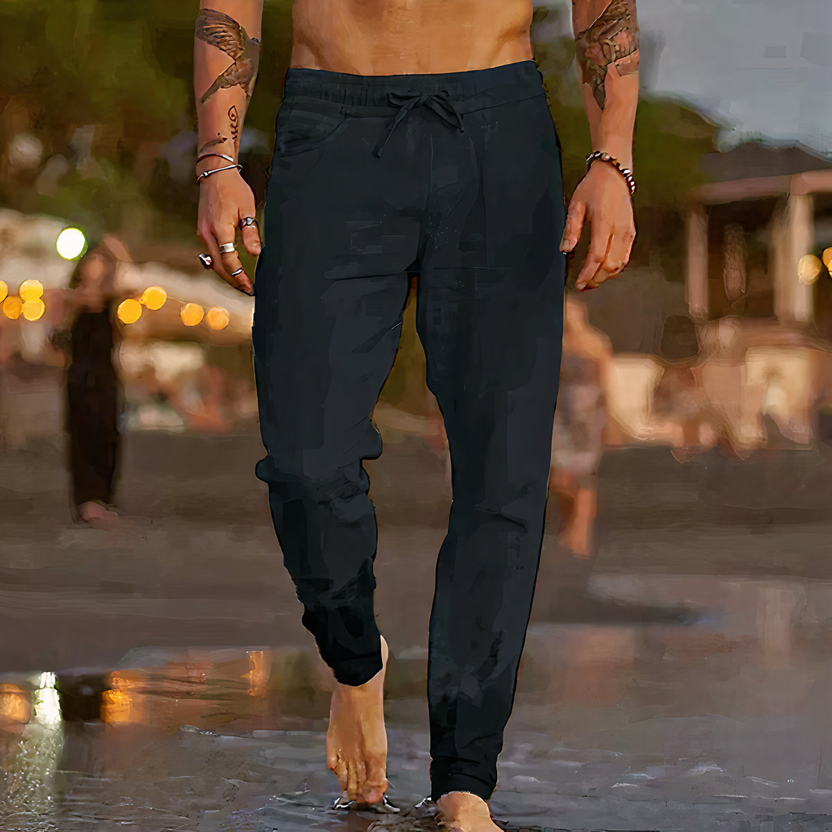 Pantalon homme léger pour l'été, sept coloris, du S au 3XL, noir