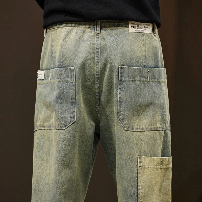 Pantalon homme délavé rétro, coupe droite slim, du S au 2XL