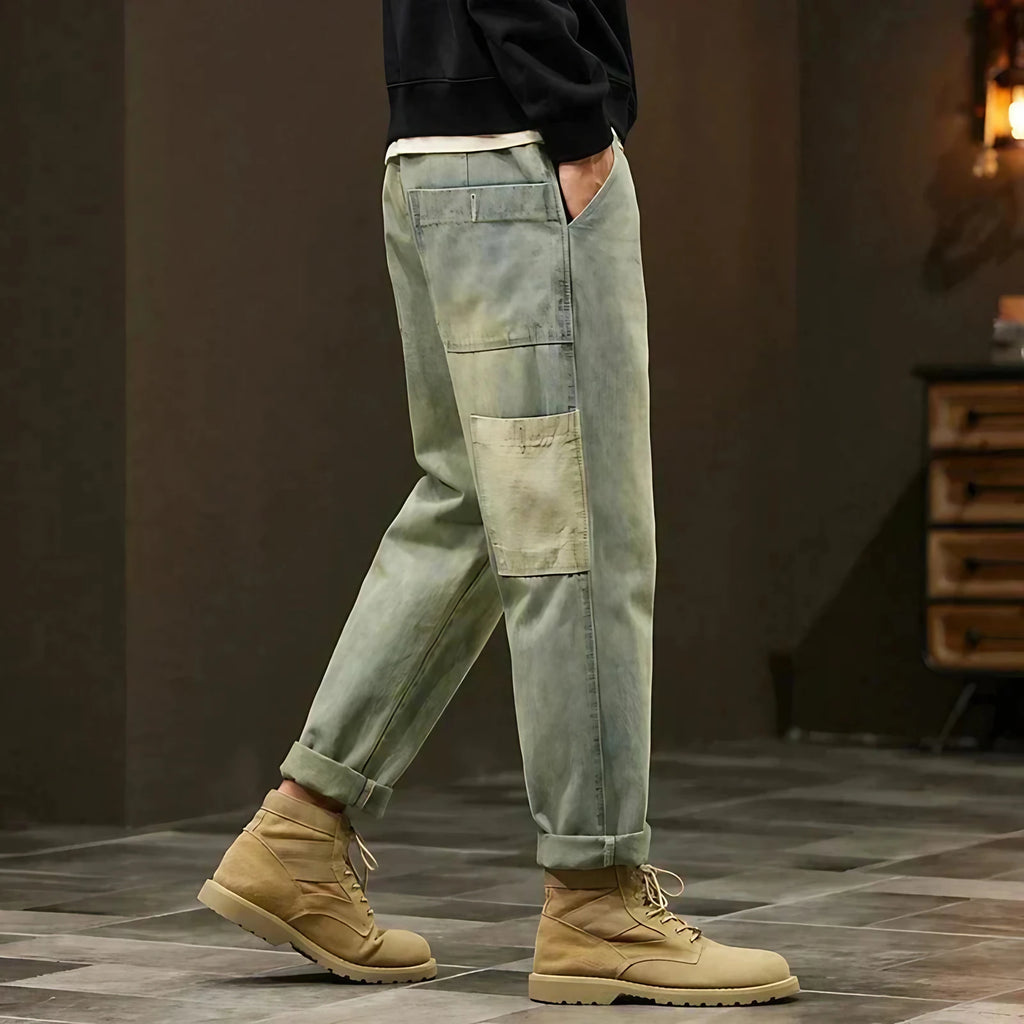 Pantalon homme délavé rétro, coupe droite slim, du S au 2XL, vert olive délavé