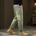 Pantalon homme délavé rétro, coupe droite slim, du S au 2XL, vert olive délavé
