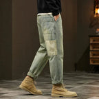 Pantalon homme délavé rétro, coupe droite slim, du S au 2XL, vert olive délavé