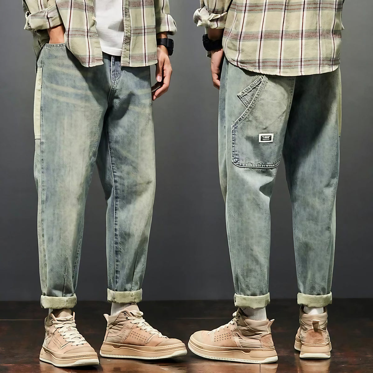 Pantalon homme délavé rétro, coupe droite slim, du S au 2XL, bleu denim délavé
