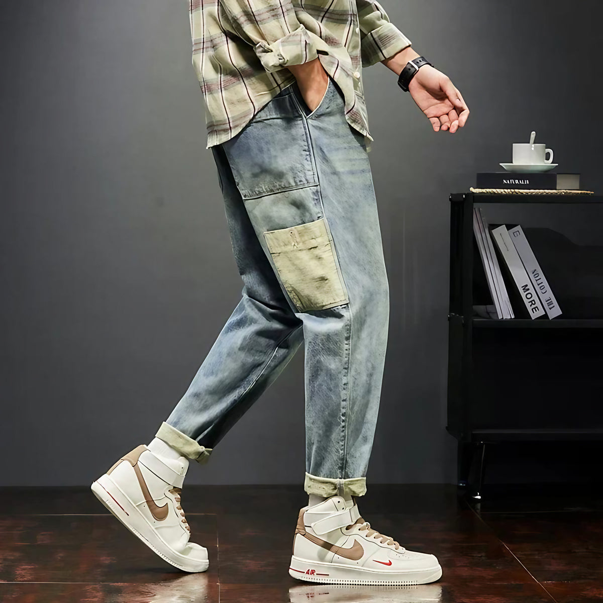Pantalon homme délavé rétro, coupe droite slim, du S au 2XL, bleu grisâtre délavé