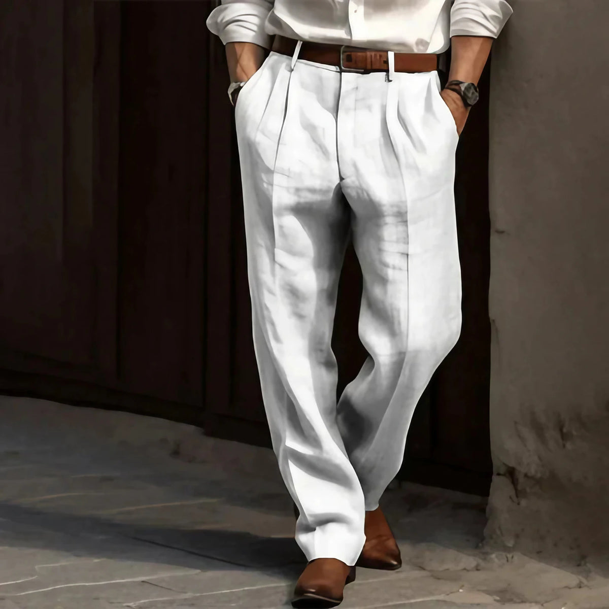 Pantalon homme style rétro, coupe ajustée, quatre coloris, blanc