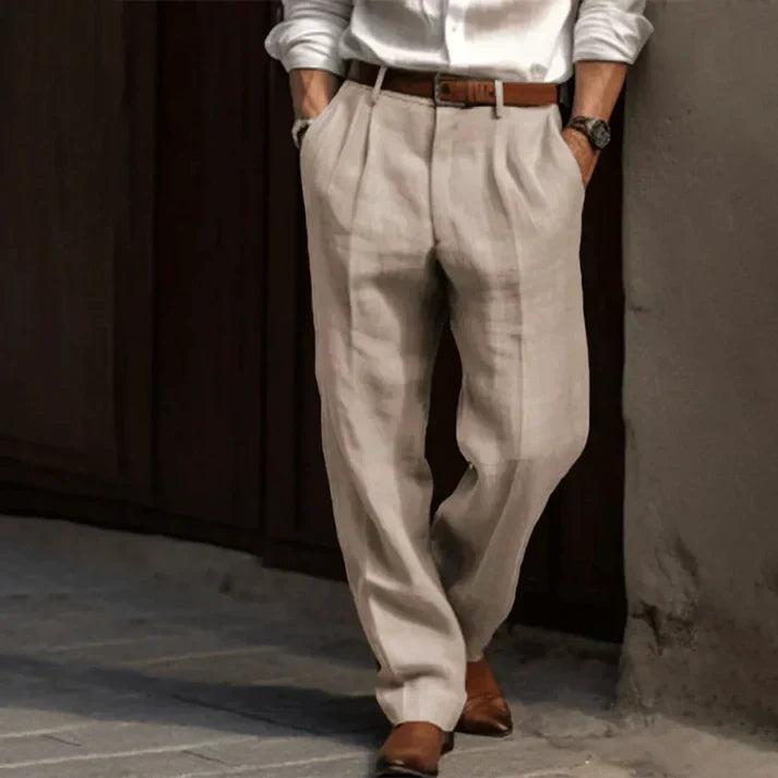 Pantalon homme style rétro, coupe ajustée, quatre coloris, beige