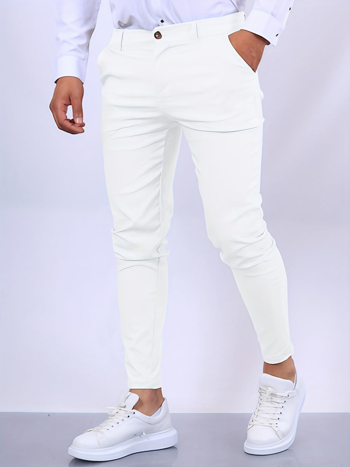 Pantalon de ville homme coupe slim, sept coloris, du XS au 3XL, blanc