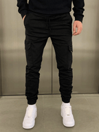 Pantalon jogger cargo homme ajusté, taille élastique, six coloris, noir