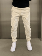 Pantalon jogger cargo homme ajusté, taille élastique, six coloris, beige