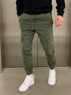 Pantalon jogger cargo homme ajusté, taille élastique, six coloris, vert armée
