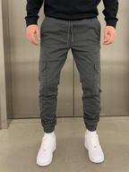 Pantalon jogger cargo homme ajusté, taille élastique, six coloris, gris