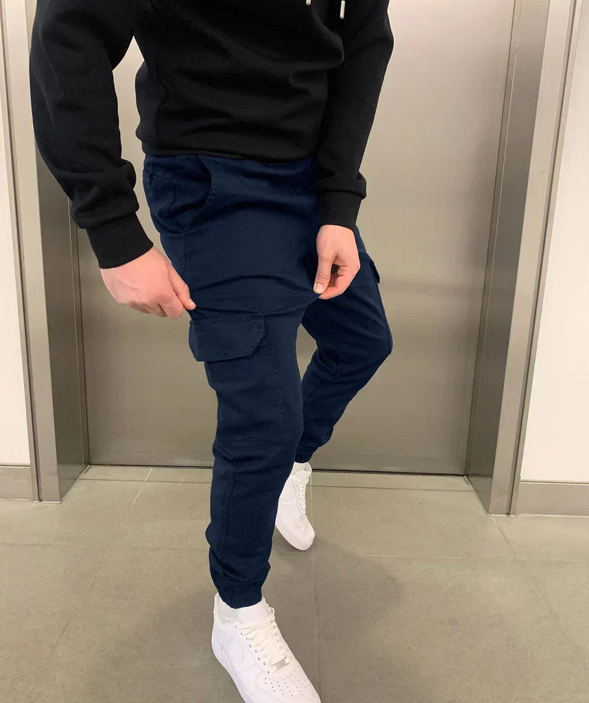 Pantalon jogger cargo homme ajusté, taille élastique, six coloris