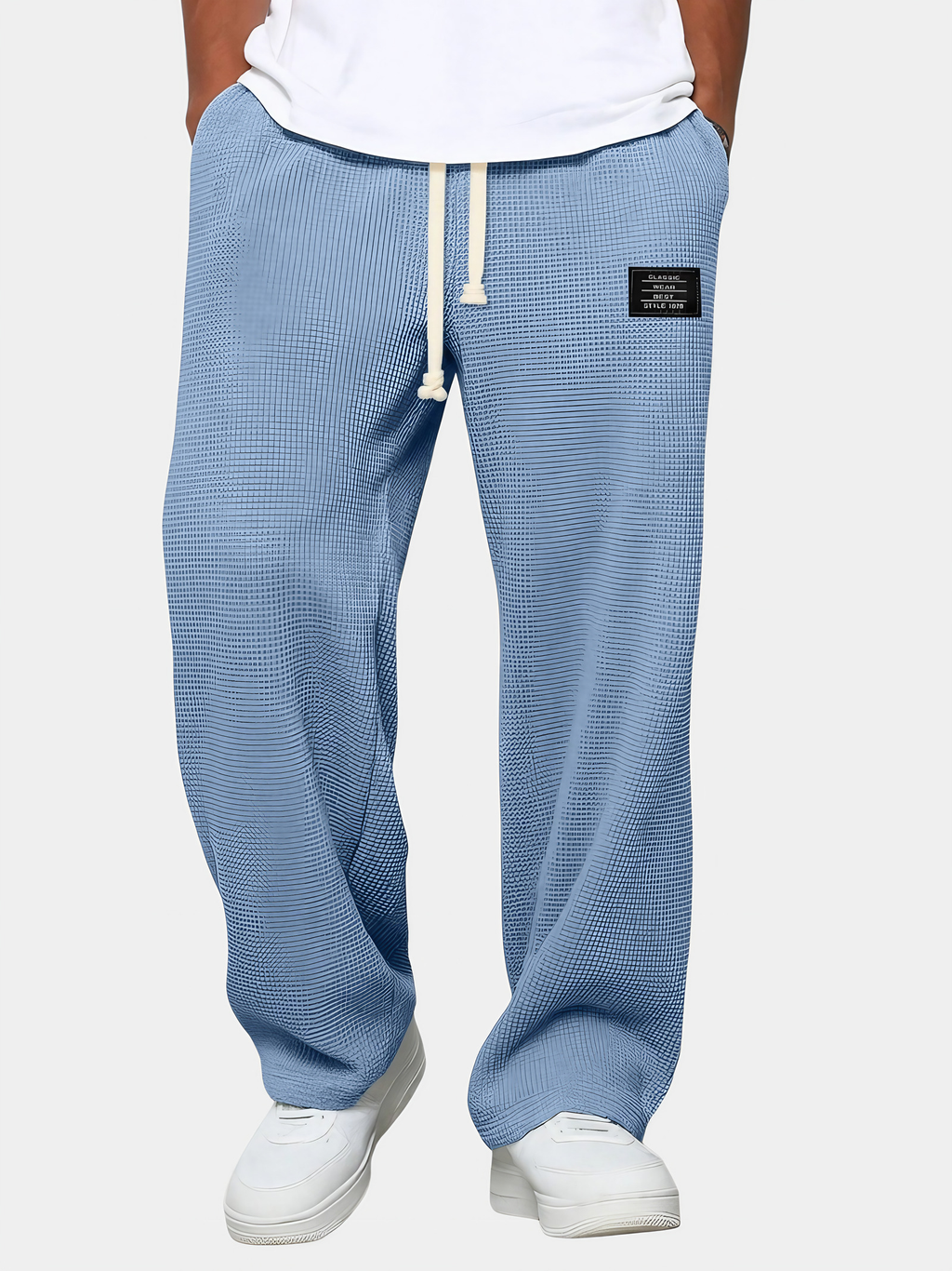 Pantalon homme texture gaufrée, coupe droite, dix coloris