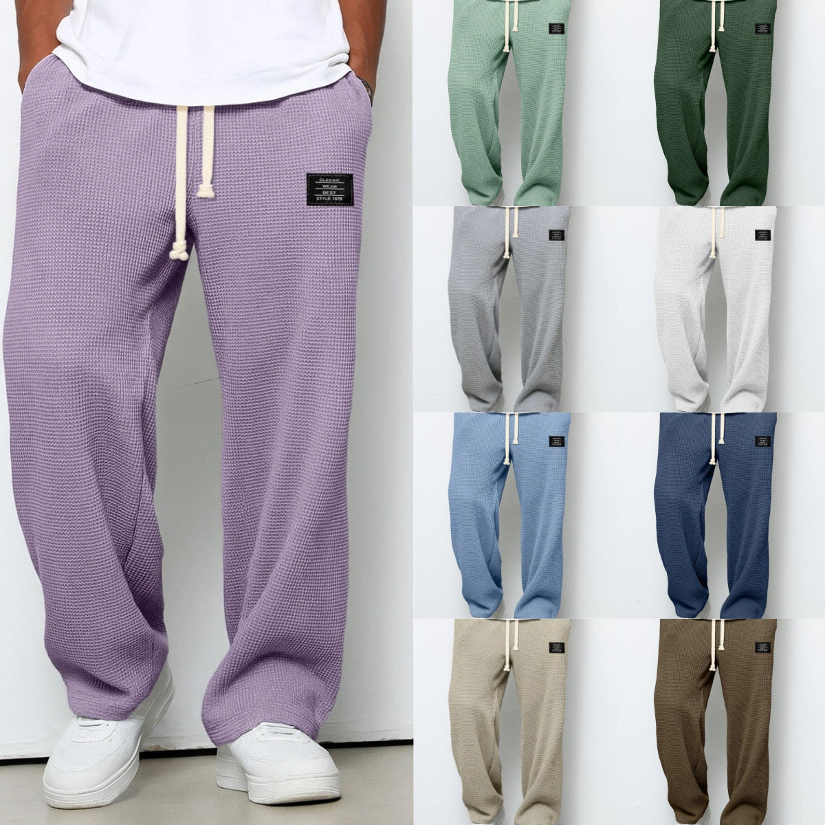 Pantalon homme texture gaufrée, coupe droite, dix coloris