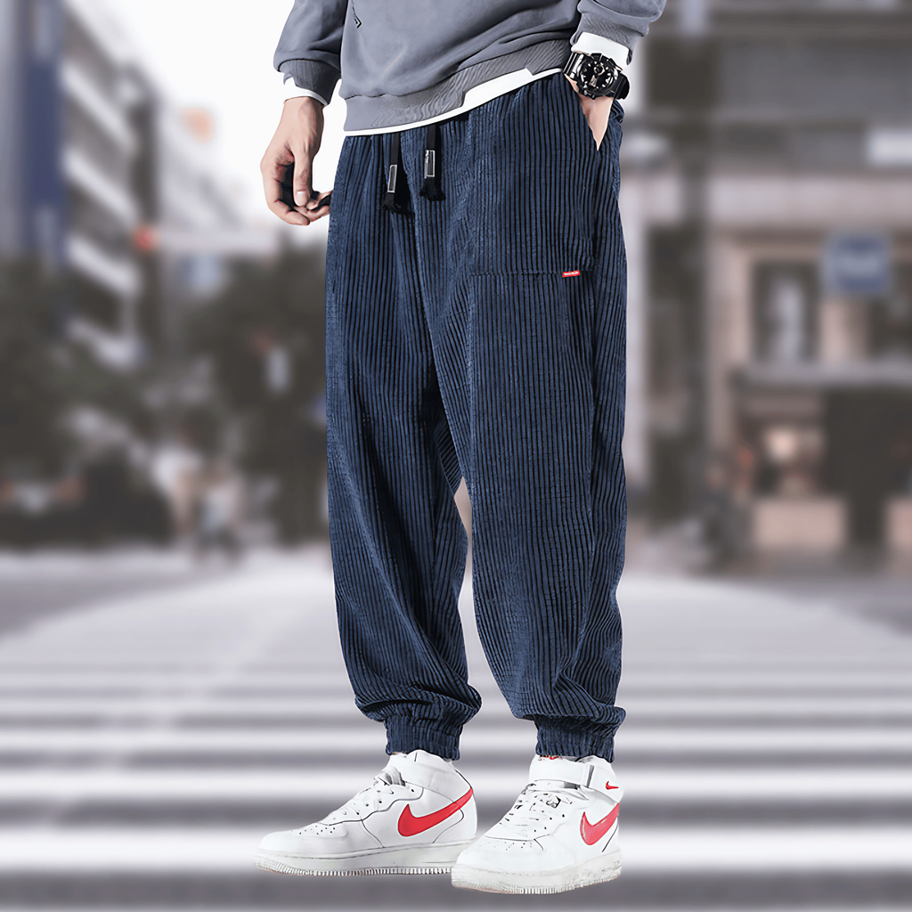 Pantalon homme en velours côtelé, du M au 5XL, bleu foncé