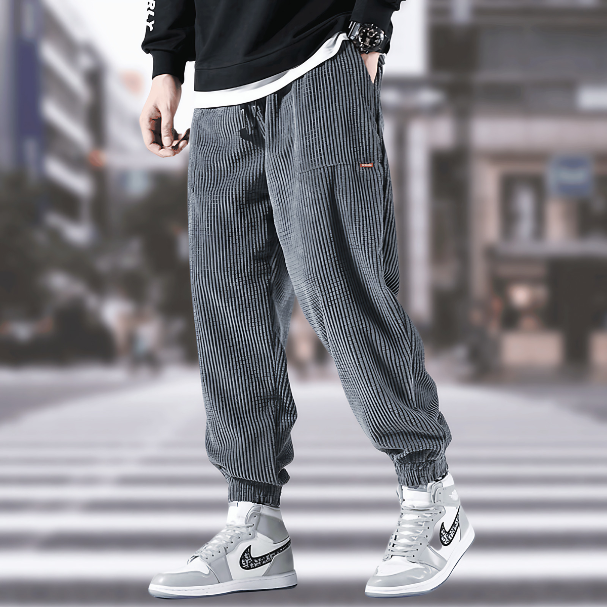 Pantalon homme en velours côtelé, du M au 5XL, gris