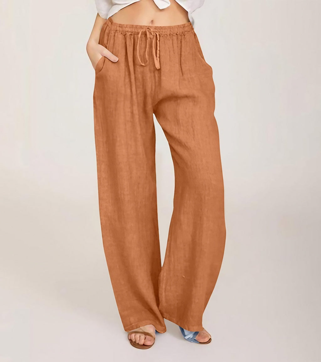 Pantalon large femme taille haute élastique, douze coloris, orange