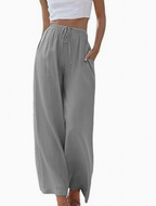 Pantalon large femme taille haute élastique, douze coloris, gris argenté