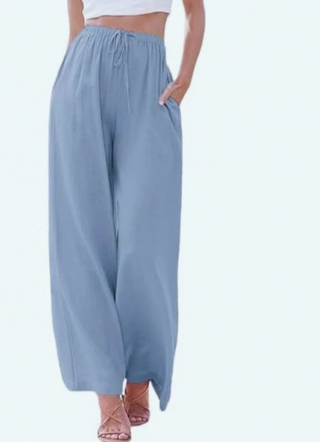 Pantalon large femme taille haute élastique, douze coloris