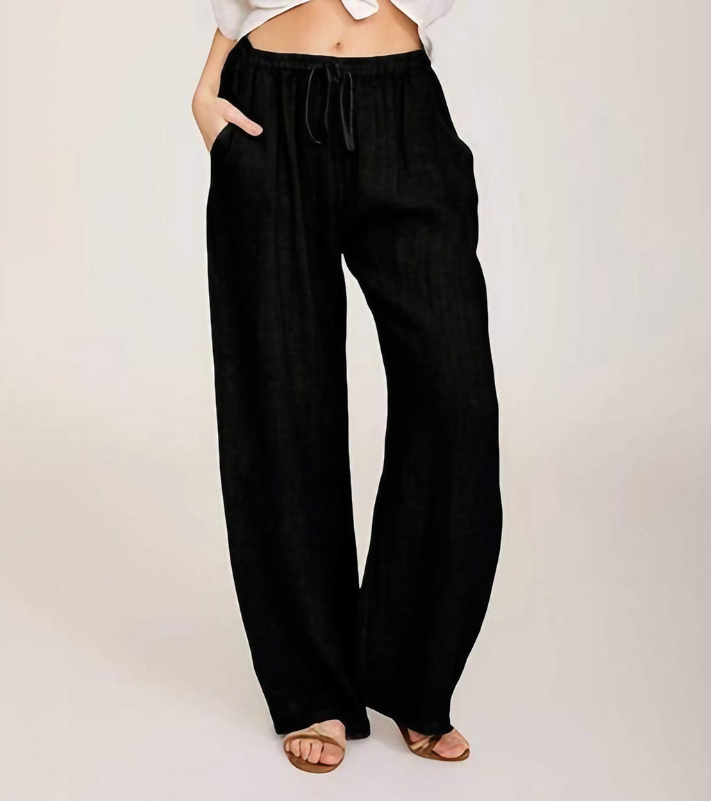 Pantalon large femme taille haute élastique, douze coloris, noir