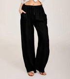 Pantalon large femme taille haute élastique, douze coloris, noir