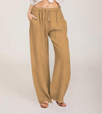Pantalon large femme taille haute élastique, douze coloris, jaune
