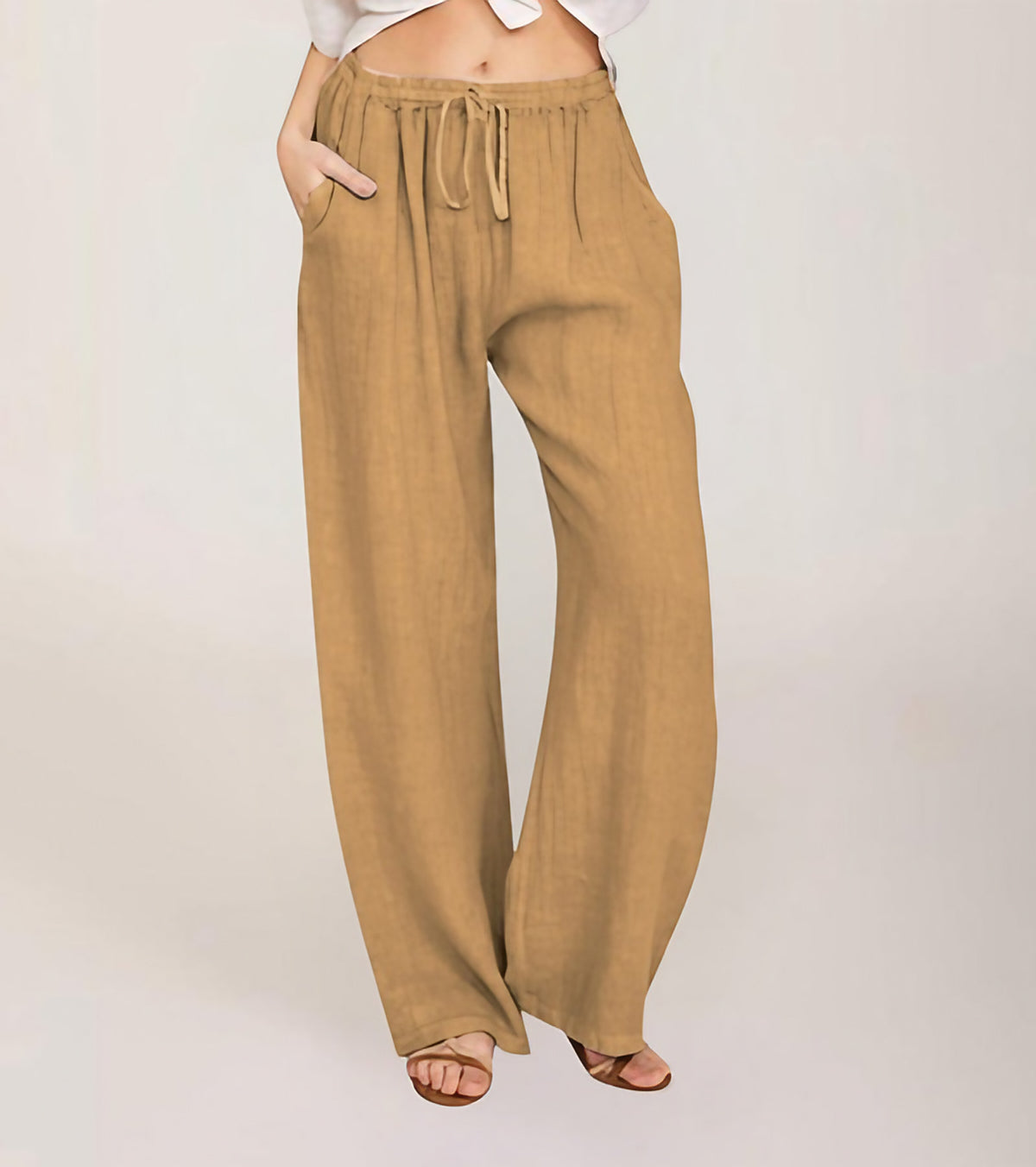 Pantalon large femme taille haute élastique, douze coloris, jaune