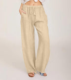 Pantalon large femme taille haute élastique, douze coloris, abricot