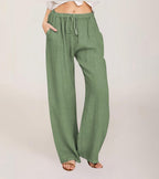 Pantalon large femme taille haute élastique, douze coloris, vert