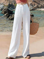 Pantalon large femme léger, blanc, beige ou noir, blanc