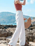 Pantalon large femme léger, blanc, beige ou noir