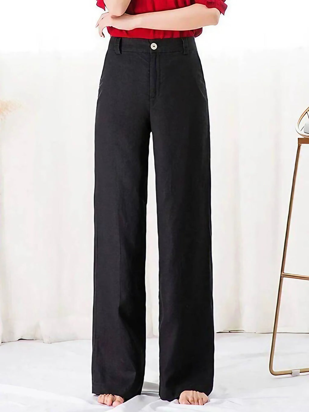 Pantalon large femme léger, blanc, beige ou noir, noir