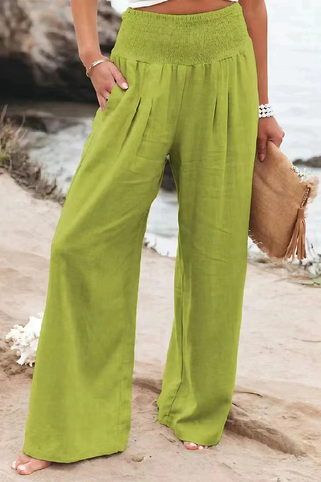 Pantalon large femme, coupe ample, six coloris, du XS au 4XL, vert