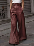 Pantalon jambe large femme, noir, vert ou rouge brique, rouge brique