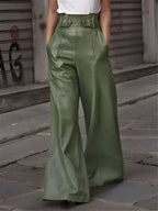 Pantalon jambe large femme, noir, vert ou rouge brique, vert