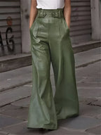 Pantalon jambe large femme, noir, vert ou rouge brique