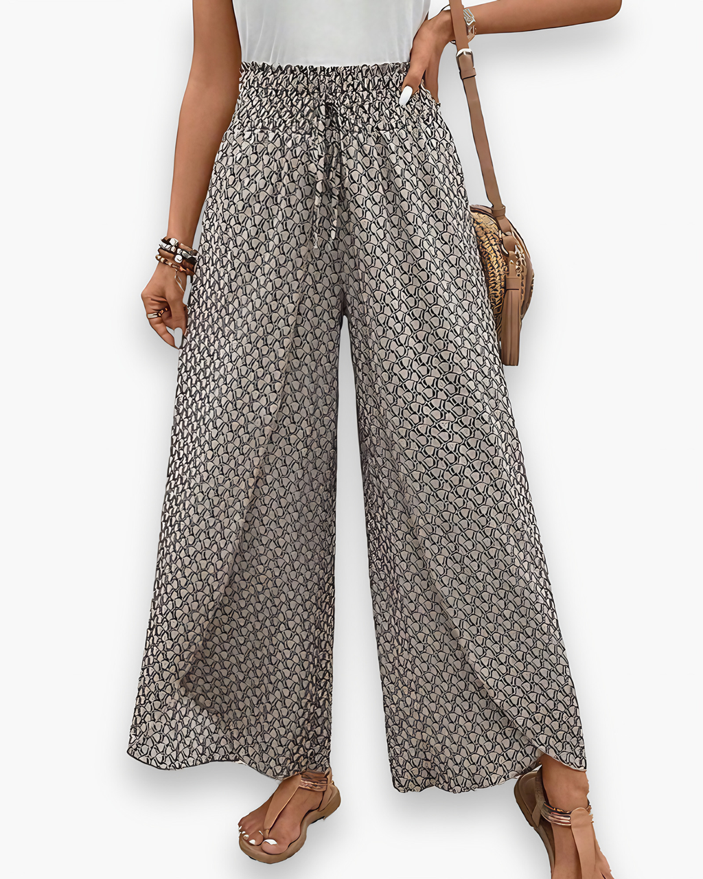 Pantalon large femme à imprimé graphique, gris, du S au 3XL, gris