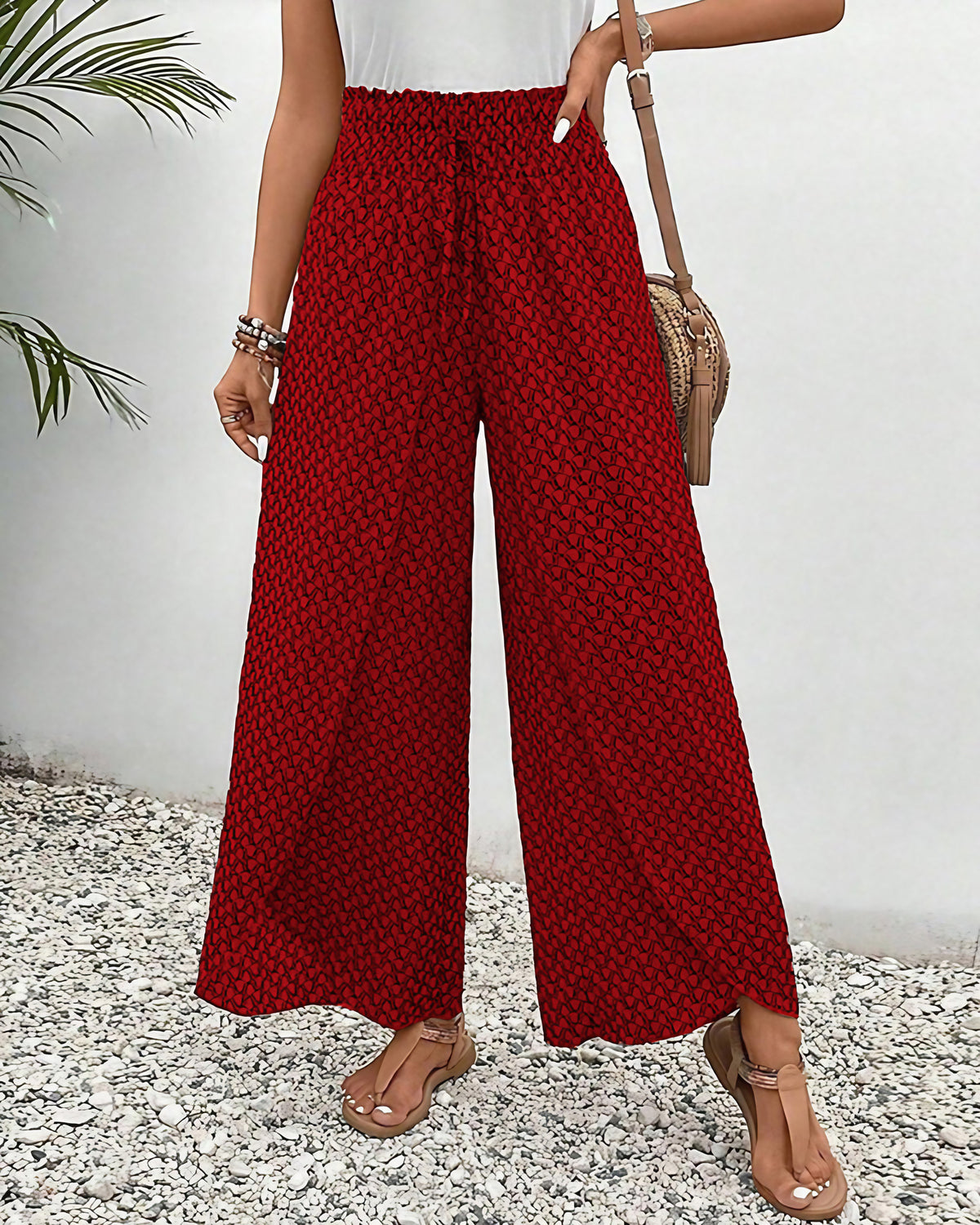 Pantalon large femme à jambe ample, noir, vert ou rouge, rouge