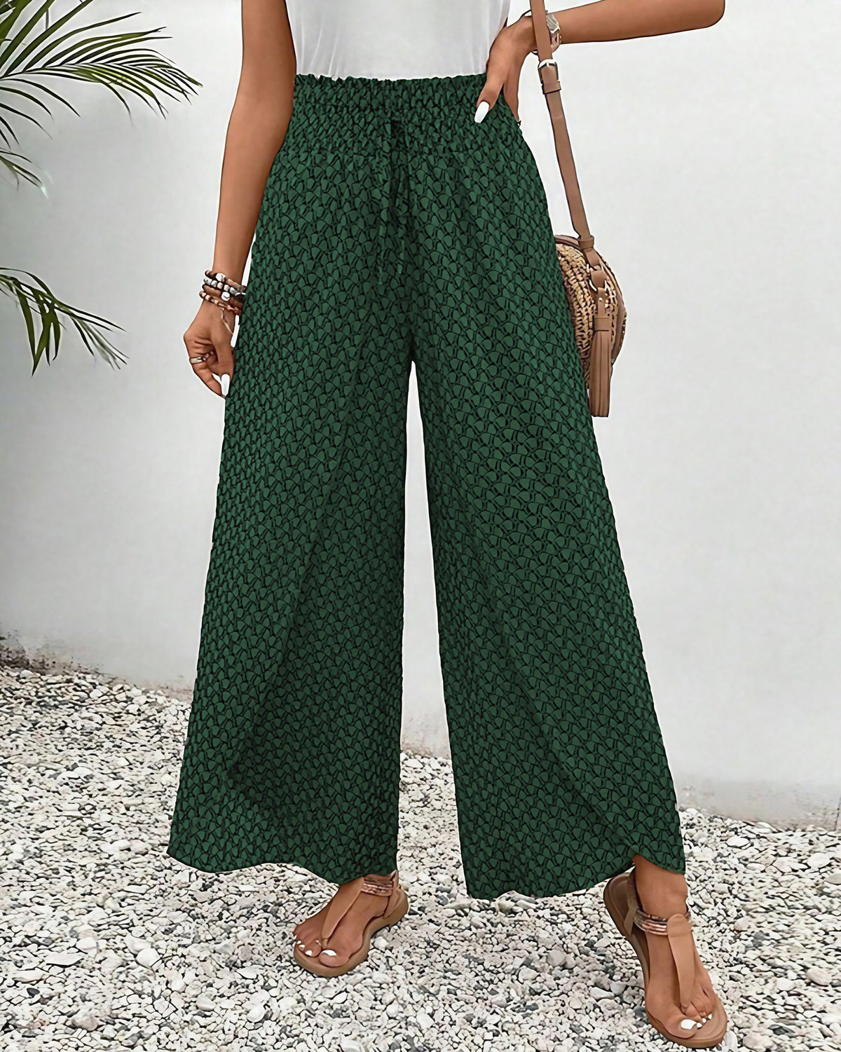 Pantalon large femme à jambe ample, noir, vert ou rouge, vert