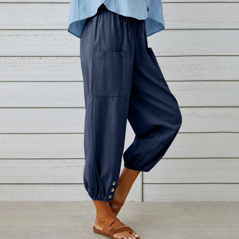 Pantalon large femme en coton, lin et élasthanne, du S au 5XL