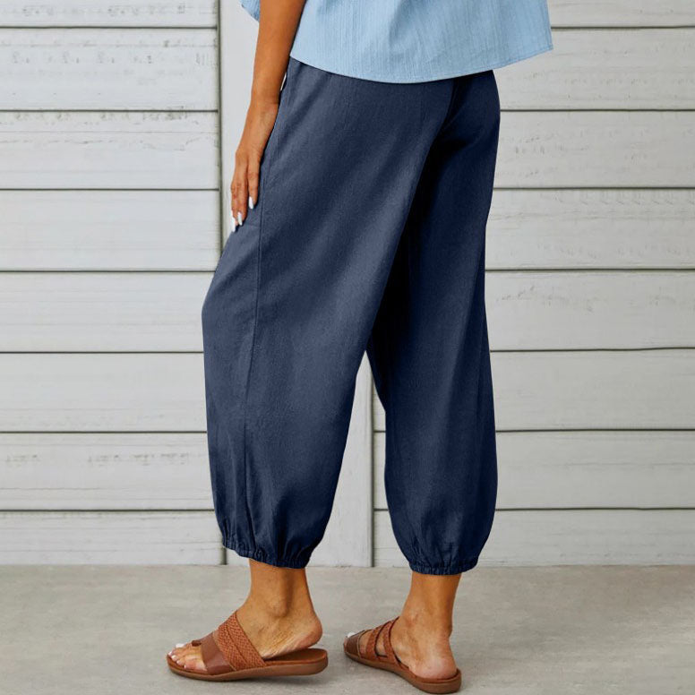 Pantalon large femme en coton, lin et élasthanne, du S au 5XL