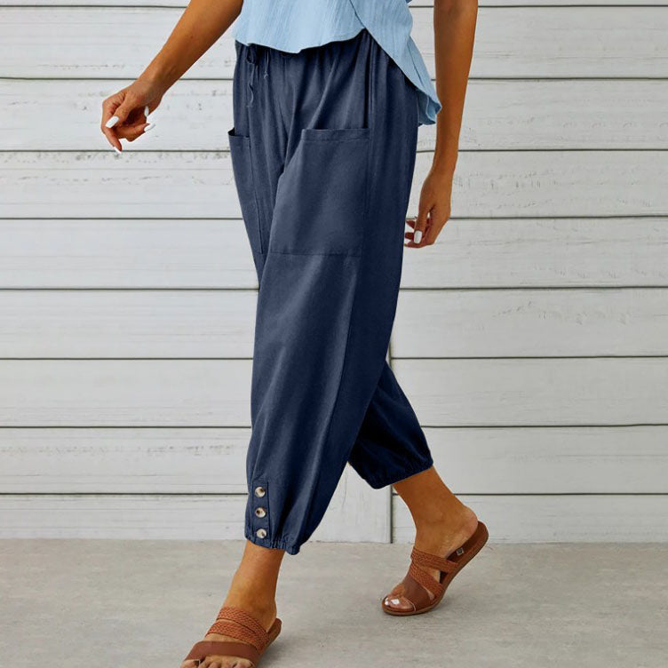 Pantalon large femme en coton, lin et élasthanne, du S au 5XL