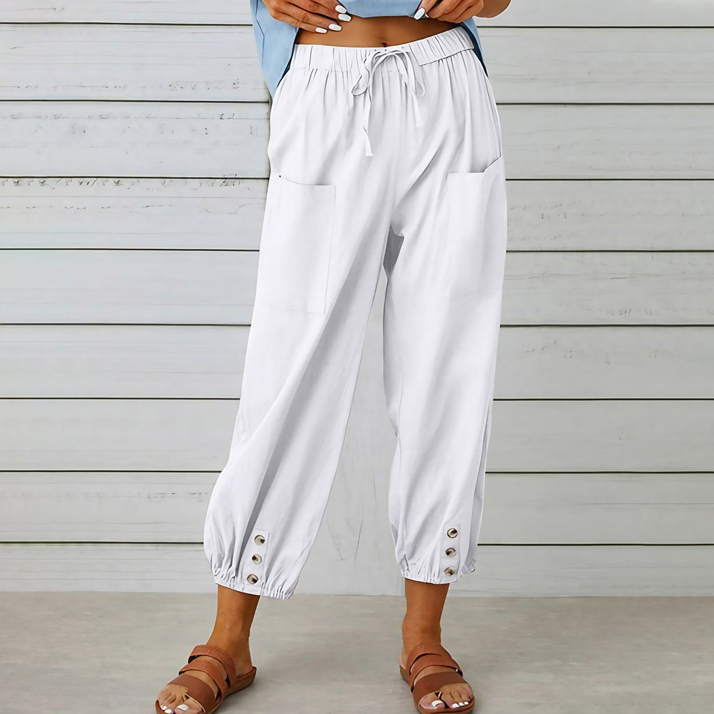 Pantalon large femme en coton, lin et élasthanne, du S au 5XL, blanc