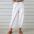 Pantalon large femme en coton, lin et élasthanne, du S au 5XL, blanc